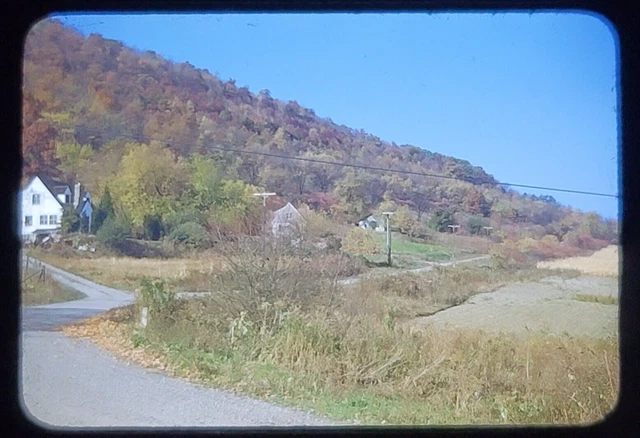 1948 Kodachrome Slide Red Boarder Hill Side View House In The Country - Otisco ?