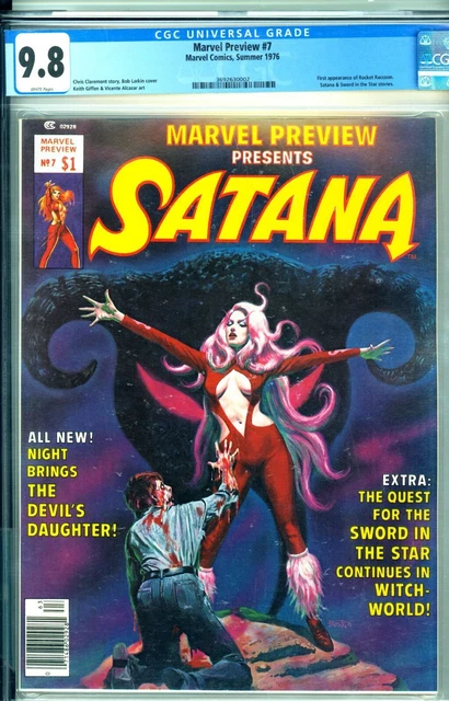 Marvel Preview #7 SATANA, Marvel 1976, 1st Appearance Rocket Raccoon, CGC 9.8 WP