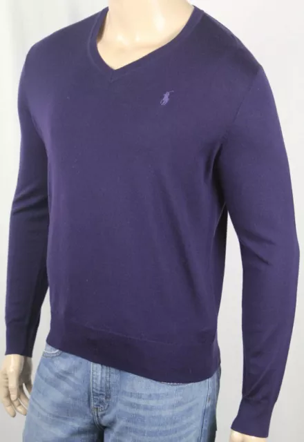 Polo Ralph Lauren Purple Washable Merino Wool V Neck Sweater Pony NWT $110