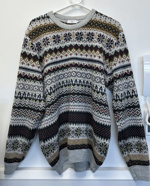 Cotton Traders Fair Isle Pattern Wool Blend Grey Marl Knit Jumper Size L