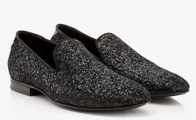 Jimmy Choo Men's Black Thame Black Glitter Fabric Slipper, EU 41, US 8