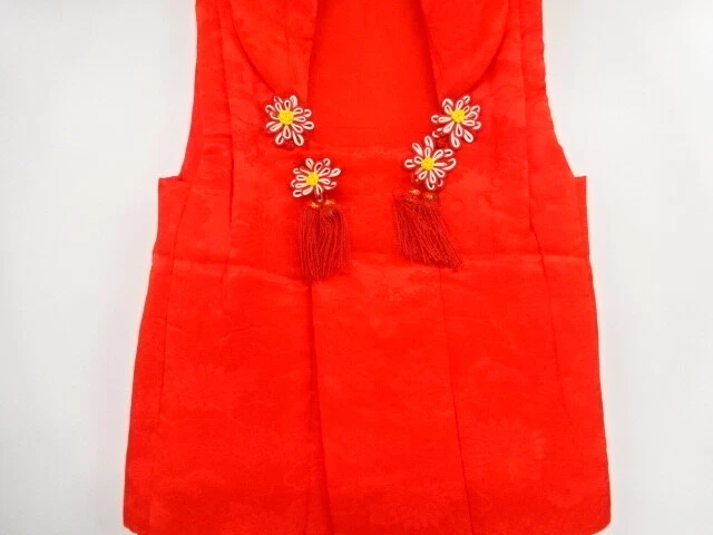 45450# Japanese Kimono / Antique Hifu For Girls / Woven Cloud With Pine & Ki