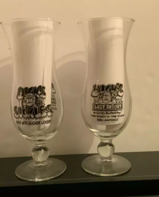 Lot of 2 Dicks Last Resort Hurricane Glasses from San Antonio Texas - 8” Tall