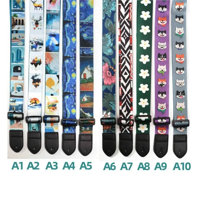 Cotton Extra Wide Acoustic Guitar Strap Adjustable Strap Belt with Color Print