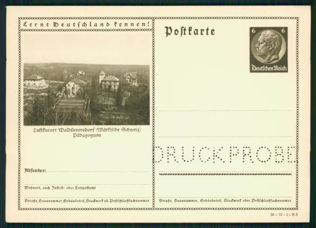 DR GA "DRUCKPROBE" VORLAGESTÜCK!! PROOF RARE!! WALDSIEVERSDORF PÄDAGOGIUM fe53