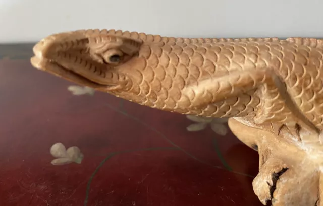 Vtg lizard hand-carved from Parasite Wood from Chinaberry tree, 10", very cool! 2