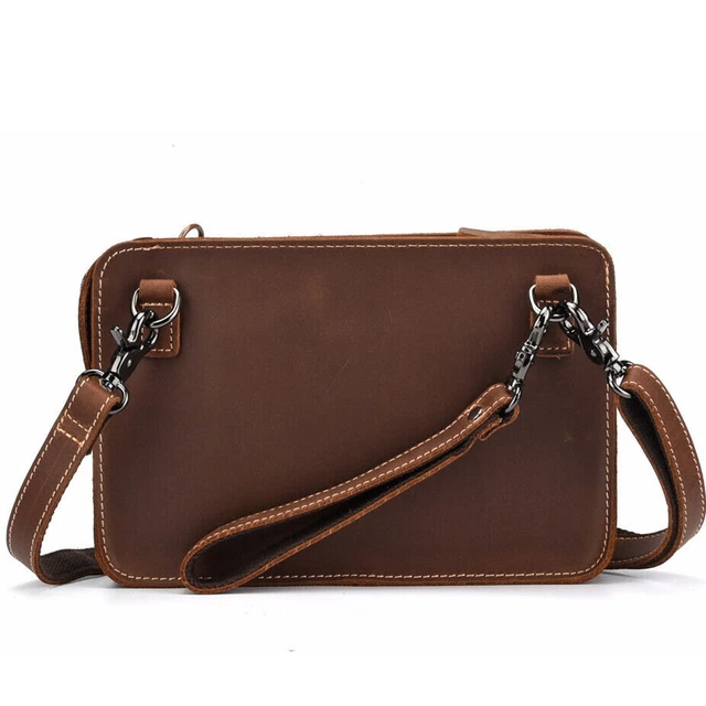 Crazy Horse Leather Business 10" Briefcase Mens Clutch Envelope Bag Shoulder Bag
