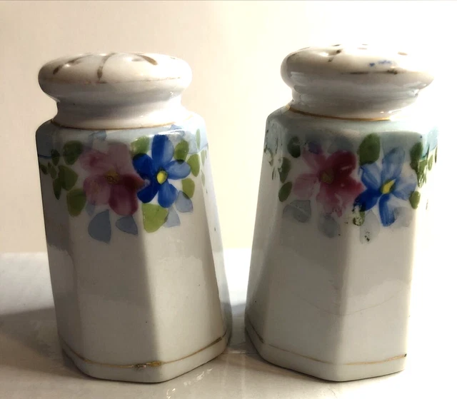 VTG Salt and Pepper Shakers-Ceramic Hand painted Floral Design Japan 3"