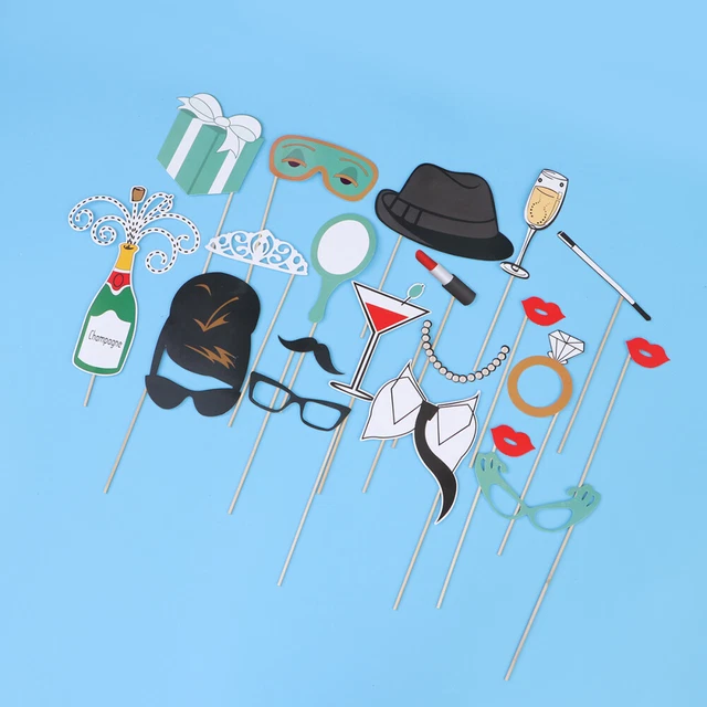 20 piezas Kit de utilería de boda Divertido Boda Foto Cabina Accesorios Palos para Decoración de Bodas