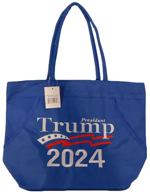 President Trump 2024 Blue Embroidered Zippered Beach Bag Tote Purse