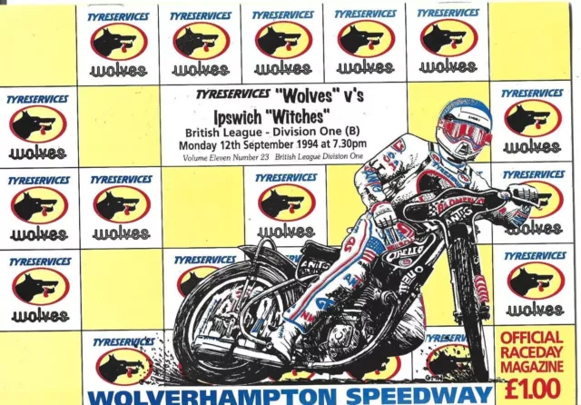 Wolverhampton V Ipswich 12/9/1994 Blank Speedway  Programme