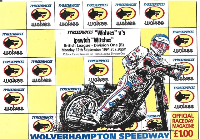 Wolverhampton V Ipswich 12/9/1994 Blank Speedway  Programme