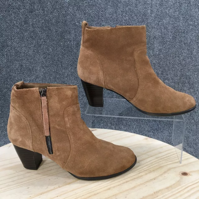 Sam & Libby Ankle Boots Womens 10 Brown Kyana Round Toe Zip Block Casual Suede