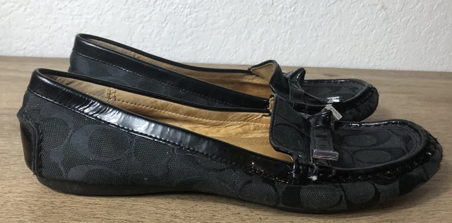 COACH Black Silver Frida Signature C Logo Flats Womens Size 10B Shoes