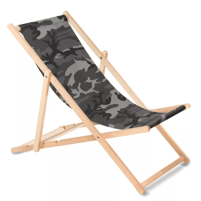 Tumbona Hamaca Silla Plegable de Haya Playa Piscina hasta 110 kg Gris Camuflaje