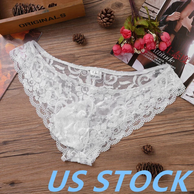 US MENS SISSY Lace Pouch Panties Low Rise Briefs Crossdress Underwear