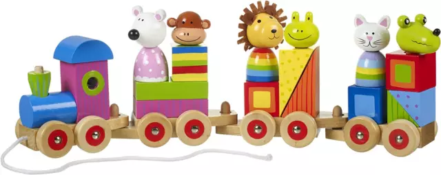 Animal Puzzle Train Toy – Push and Pull along Stacking Toys for 1 Year Olds, Tod