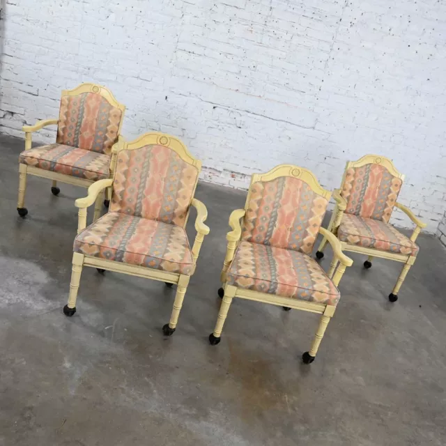 Vintage Campaign French Country Rolling Game chairs Antiqued White Painted Set 4