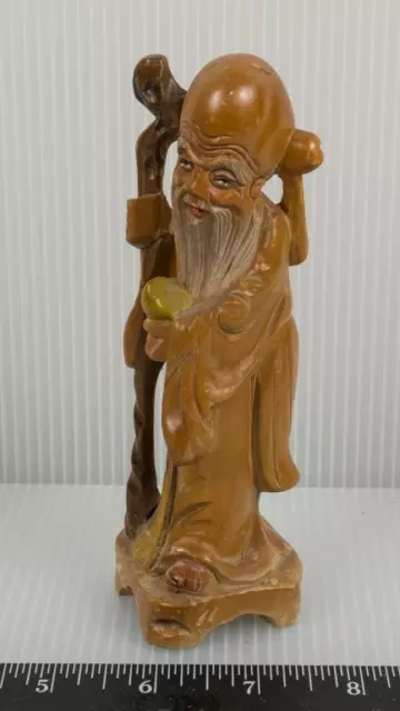 Vintage Hand Carved Wood Old Asian Man g50