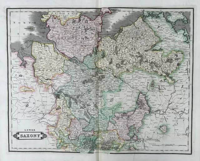 1828 Lower Saxony by Daniel Lizars Large Hand Coloured Antique Map