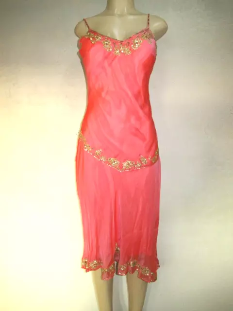 Vintage Y2K ECI New York Silk blend Dress Beaded Size 6 salmon gold embellished