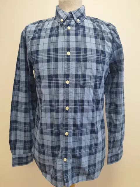 T815 Boys H & M Blue Check Casual Smart Long Sleeve Shirt Age 14 Years