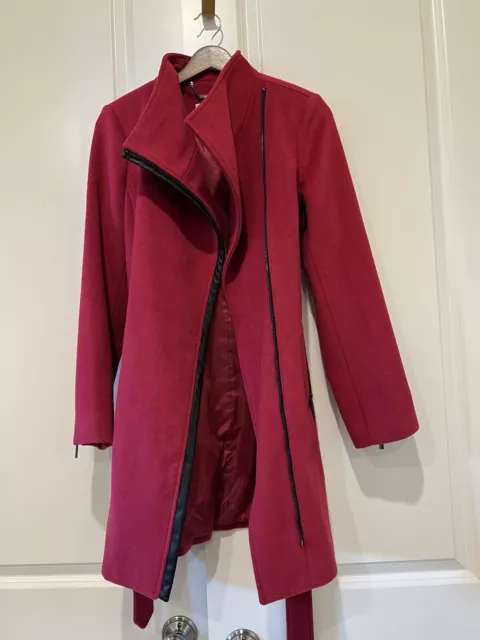 Michael Kors Wool Blend Asymmetrical Belted Coat Faux Leather Trim.  Retail $350 3