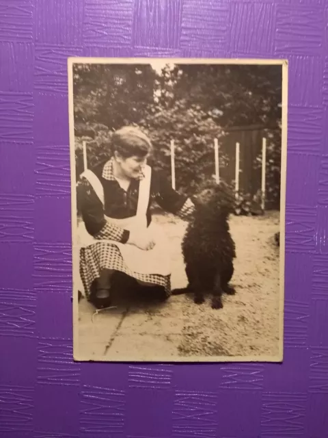 Foto alt antik Frau Woman Schürze mit Hund im Garten nice dog Budel old Photo