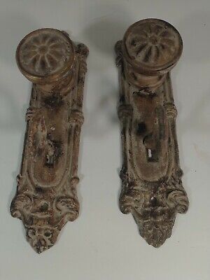 2 Cast Iron Decorative Door Knob Handle Pull Tan Antique Patina