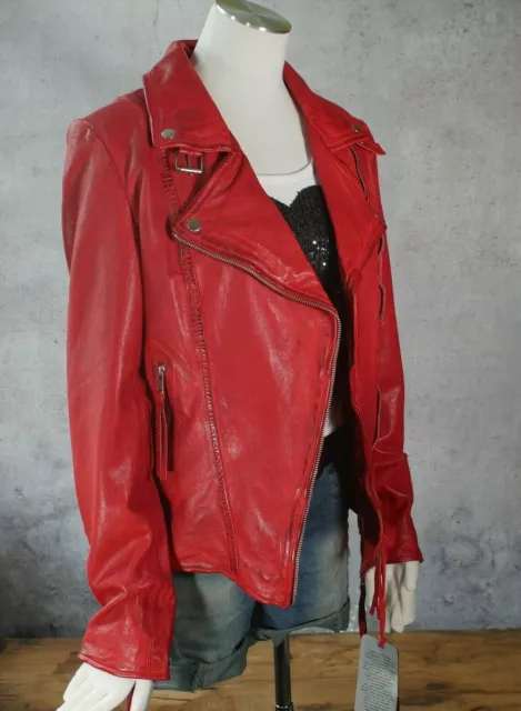 ♥ PATAGO Lamm Nappa ECHT LEDER Biker Jacke Echt Lederjacke Vintage Chili Rot 3