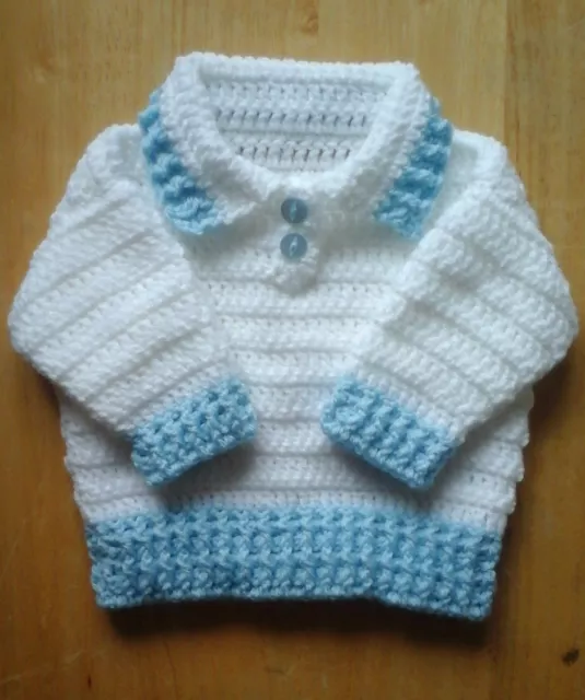 Handmade Hand Crocheted Unisex Baby Collared Jumper 100% acrylic various colours