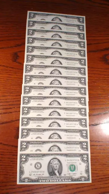 Fifteen 2009 Two Dollar Federal Reserve Notes Choice Uncirculated 15 $2 Bills!