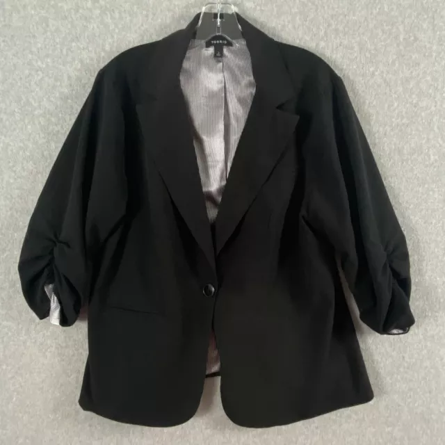 Torrid Womens Blazer Jacket 2 Plus Black Ruched Sleeve Lined