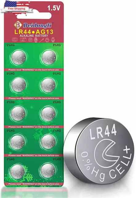 LR44 Batteries AG13 357 High Capacity 1.5V Button Coin Cell 10 Count ⭐️⭐️⭐️⭐️⭐️