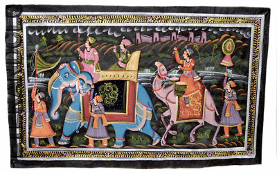 Hanging Wall Painting Mughal On Silk Art Scene De Life India 75x46cm 21
