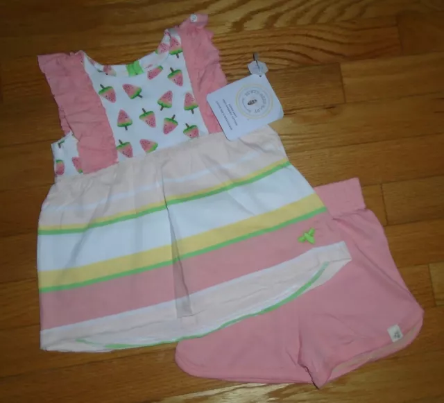 Burts Bees Baby Girls Outfit Shorts Shirt Watermelon Set 3M 6M NWT