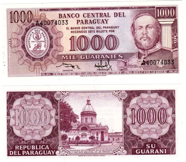 PARAGUAY Billet 1000 Guaranies 1952  P206 SERIE A NEUF UNC