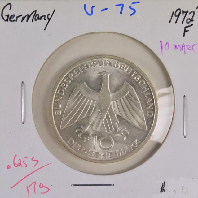 1972 F Germany 10 Mark "Authentic Silver" (V75)