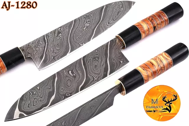 Custom Hand Made Forged Damascus Steel Santoku Chef Knife Kitchen Knife 1280