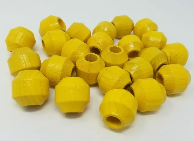 Lot of 24 Large Yellow Wood Beveled Macrame Craft Beads 1-1/8" Inch 28mm Vintage