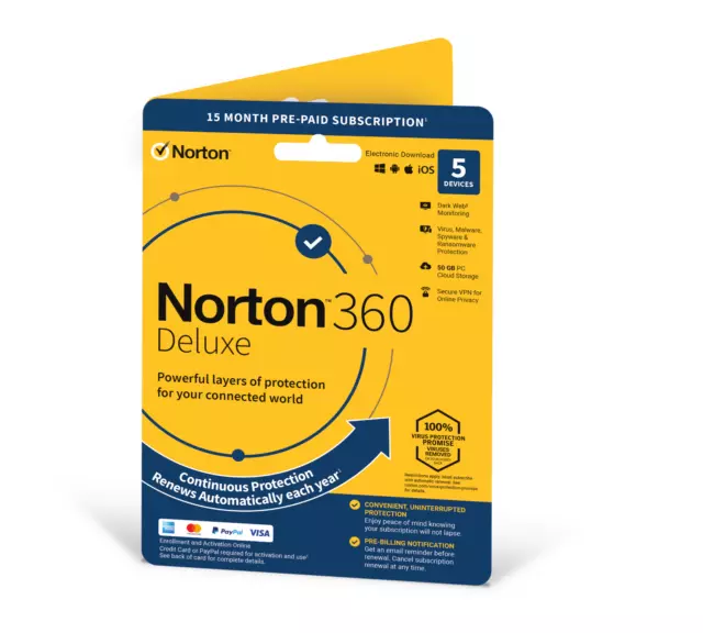 Norton 360 DELUXE Antivirus VPN 5 Geräte 15 MONATE 2024 5 Minuten E-MAIL-Zustellung 3