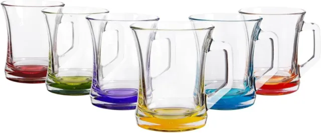 6xLav Glass Hot Drink Cups with Coloured Base for Tea, Coffee, Latte, Cappuccino