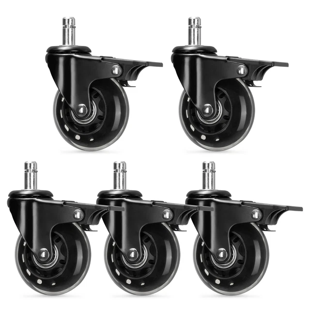 5x roulette pour chaise de bureau - Roue de rechange 10 / 22 mm pour sol dur