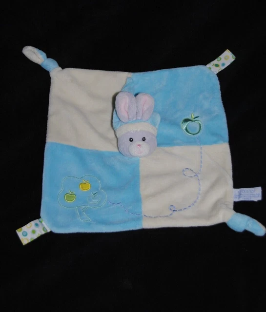 Doudou plat lapin bleu blanc GIPSY pomme pommier 4 noeuds TTBE