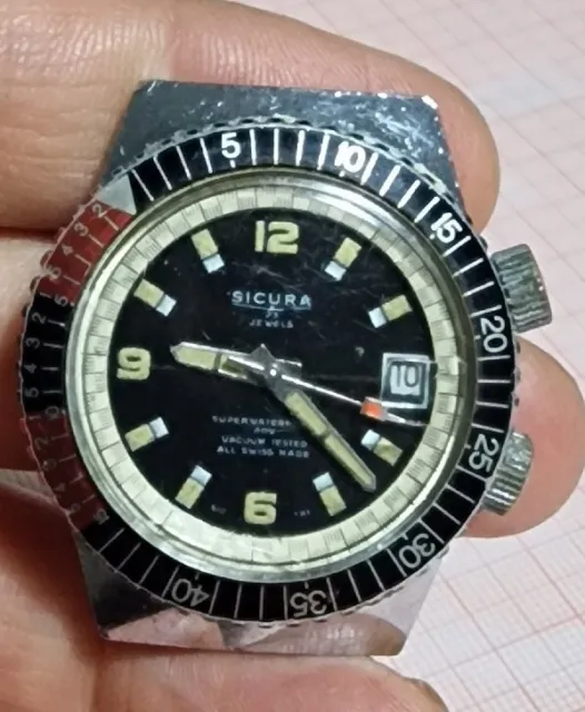 orologio vintage Sicura Superwaterproof  400 Vaccum Tested due Corona Eb 8021