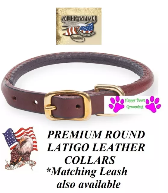 USA Hergestellt Premium Schwerlast Latigo Leder Gerollt Rund Hund Brown Kragen W
