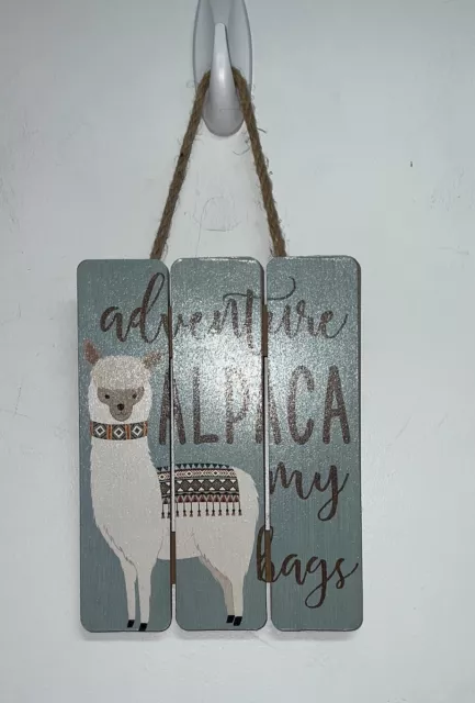 Alpaca Wooden Sign Adventure Alpaca My Bags Wall Hanging Wood Decor Art Home