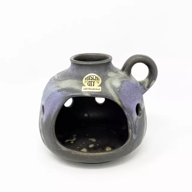 Ruscha Art Pottery Candle Holder 1013 Purple Grey Glaze Vintage West Germany