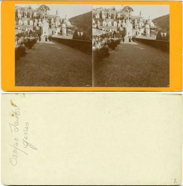 Stéréo, Italie, Campo Santo, cimetière de Gênes Vintage albumen stereo card,