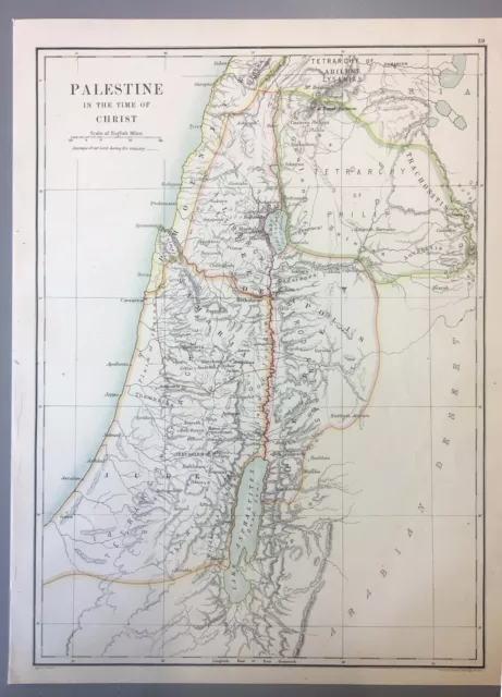 Antique Vintage Map- Palestine time of Christ - W. & A.K. Johnston Atlas 1887